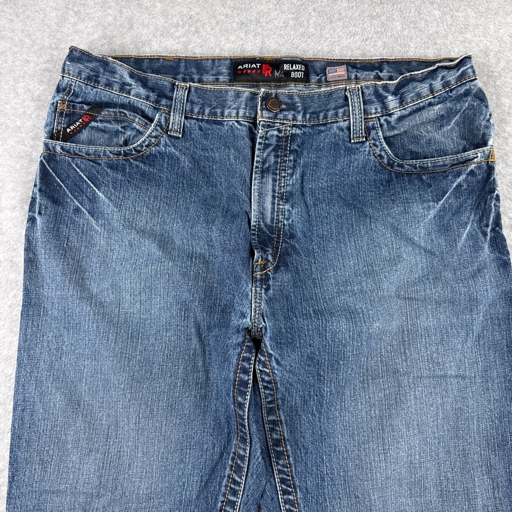 Ariat FR Jeans Men 40x33 Blue Denim M4 Boot Workwear Fire Resistant Lineman - Picture 5 of 13